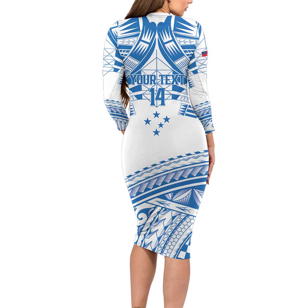 Toa Samoa Rugby Custom Long Sleeve Bodycon Dress Uso aso uma Samoan Pattern White - Polynesian Pride