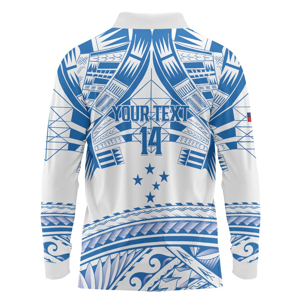 Toa Samoa Rugby Custom Long Sleeve Polo Shirt Uso aso uma Samoan Pattern White - Polynesian Pride