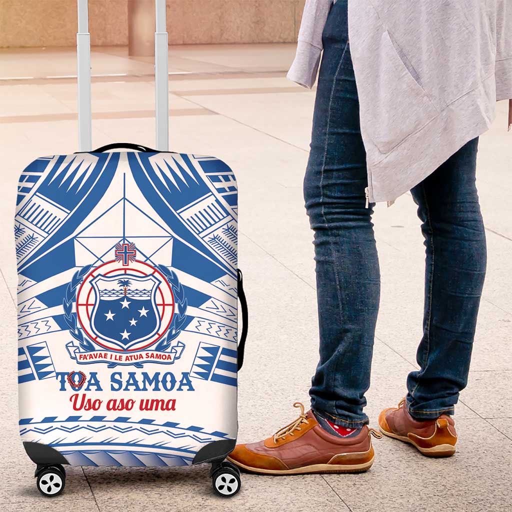 Toa Samoa Rugby Custom Luggage Cover Uso aso uma Samoan Pattern White - Polynesian Pride