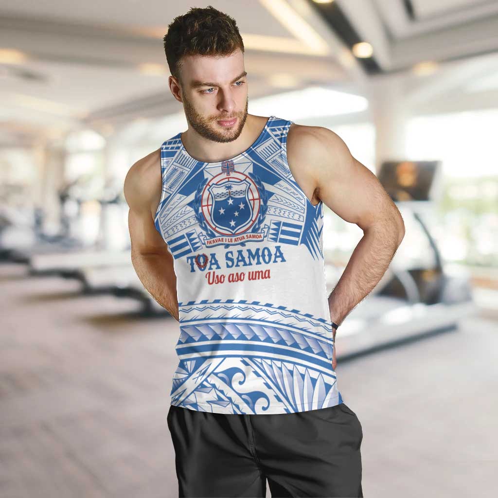 Toa Samoa Rugby Custom Men Tank Top Uso aso uma Samoan Pattern White - Polynesian Pride