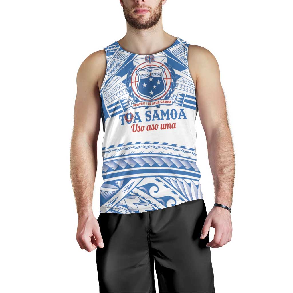Toa Samoa Rugby Custom Men Tank Top Uso aso uma Samoan Pattern White - Polynesian Pride