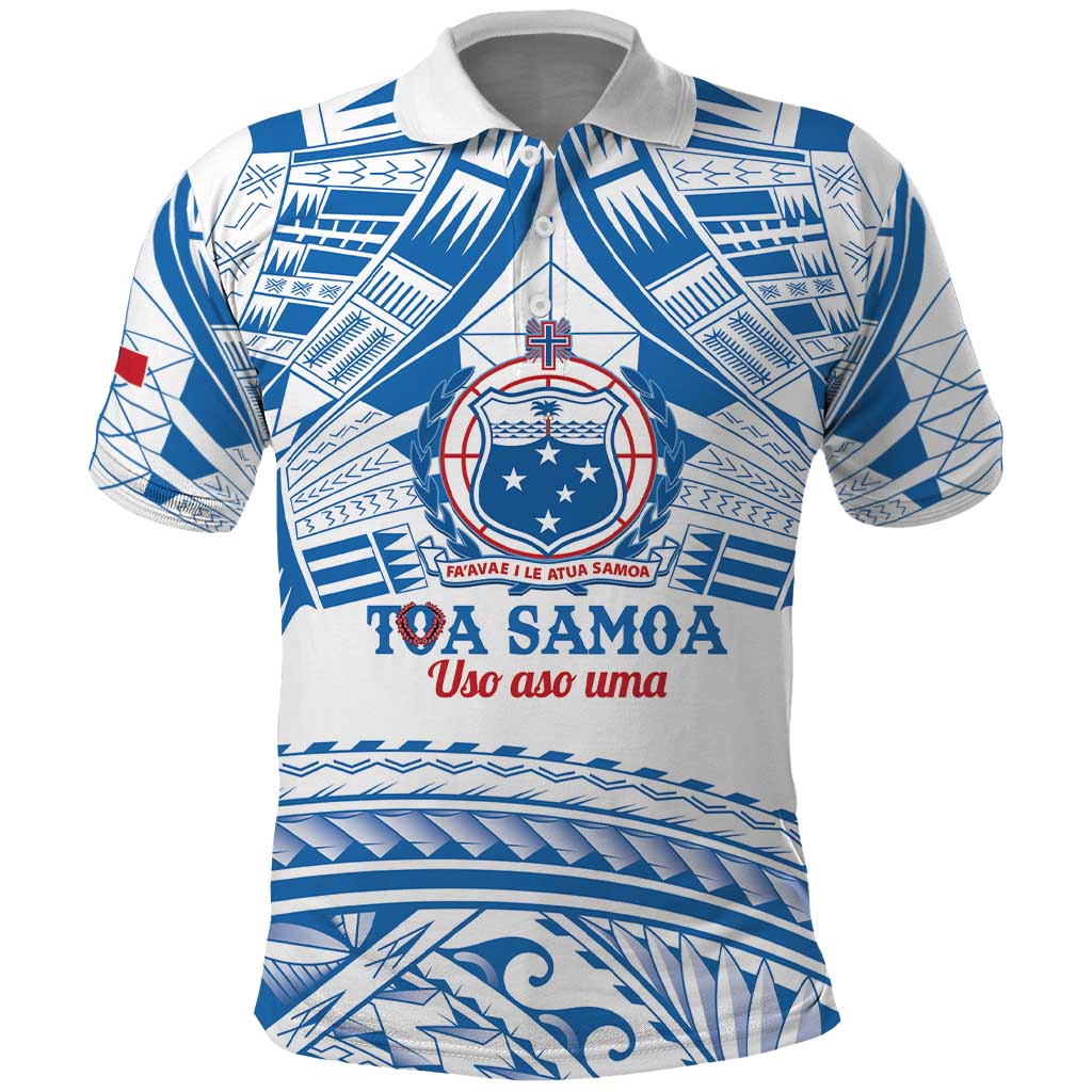 Toa Samoa Rugby Custom Polo Shirt Uso aso uma Samoan Pattern White - Polynesian Pride