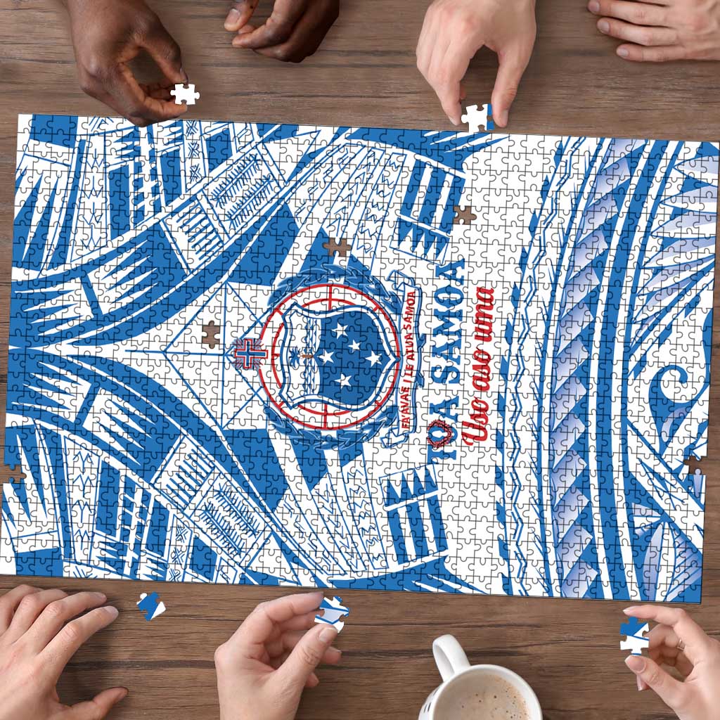 Toa Samoa Rugby Custom Puzzle Uso aso uma Samoan Pattern White - Polynesian Pride