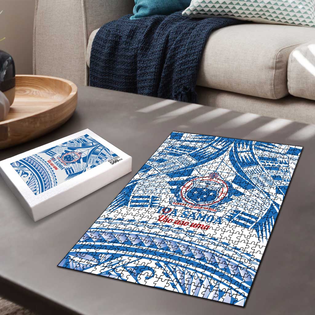 Toa Samoa Rugby Custom Puzzle Uso aso uma Samoan Pattern White - Polynesian Pride