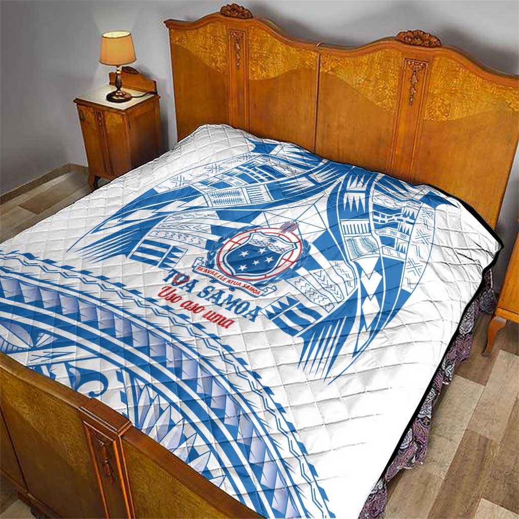 Toa Samoa Rugby Custom Quilt Uso aso uma Samoan Pattern White - Polynesian Pride