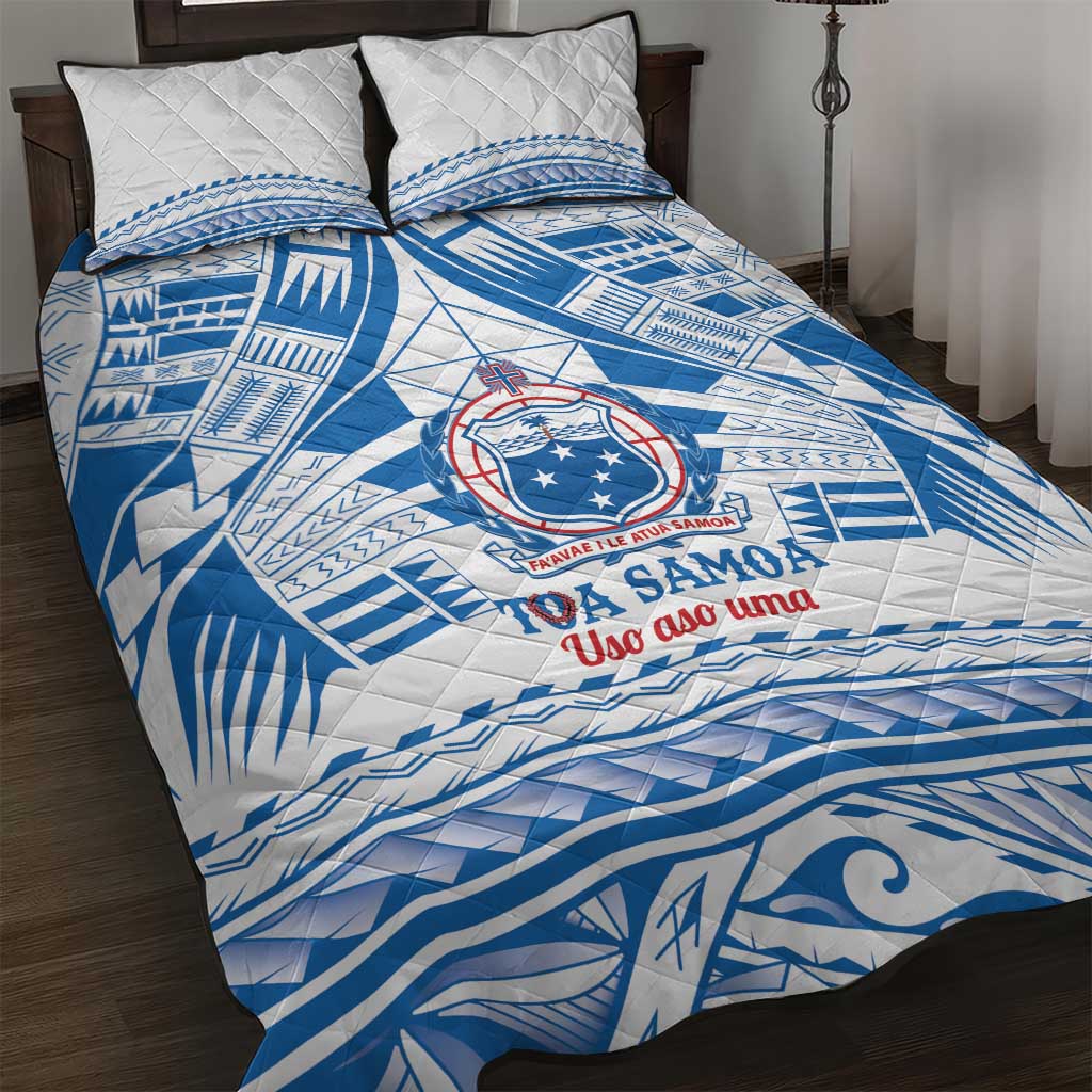 Toa Samoa Rugby Custom Quilt Bed Set Uso aso uma Samoan Pattern White - Polynesian Pride