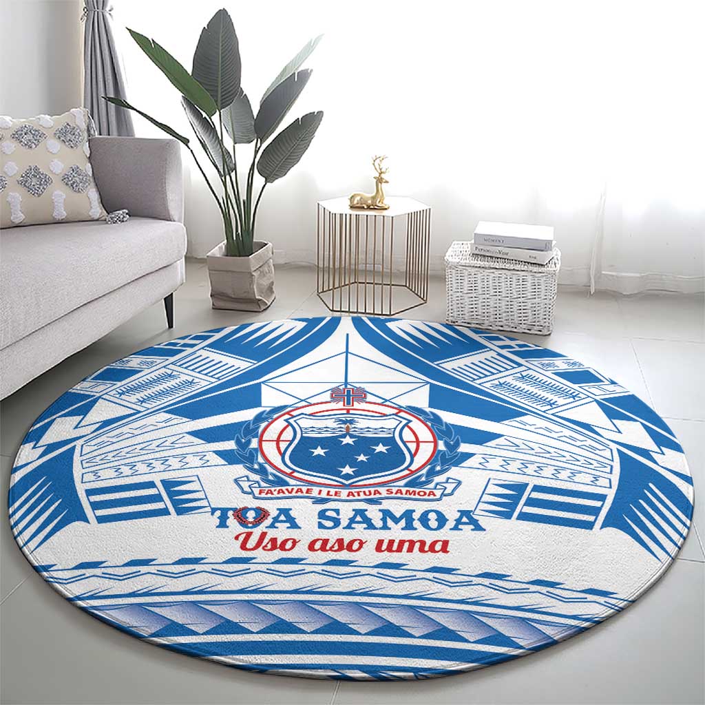 Toa Samoa Rugby Custom Round Carpet Uso aso uma Samoan Pattern White - Polynesian Pride
