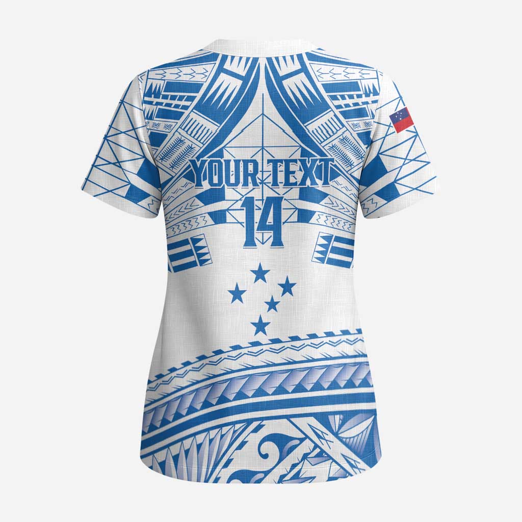Toa Samoa Rugby Custom Scrub Top Uso aso uma Samoan Pattern White - Polynesian Pride