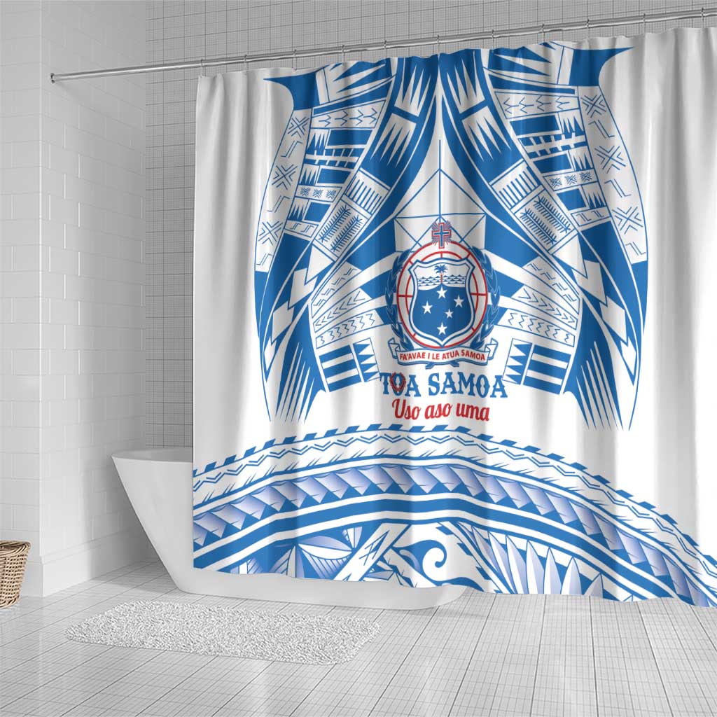 Toa Samoa Rugby Custom Shower Curtain Uso aso uma Samoan Pattern White - Polynesian Pride