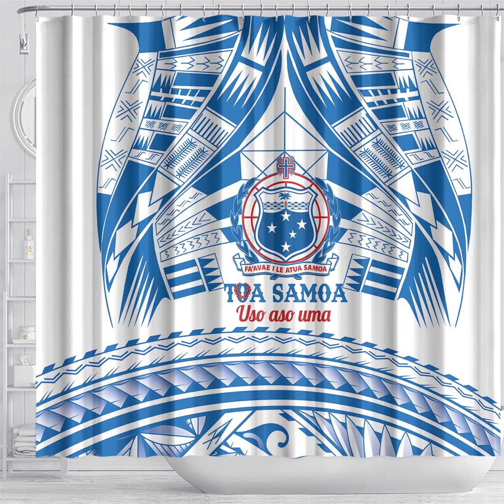 Toa Samoa Rugby Custom Shower Curtain Uso aso uma Samoan Pattern White - Polynesian Pride