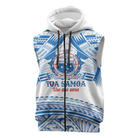 Toa Samoa Rugby Custom Sleeveless Zip Hoodie Uso aso uma Samoan Pattern White - Polynesian Pride