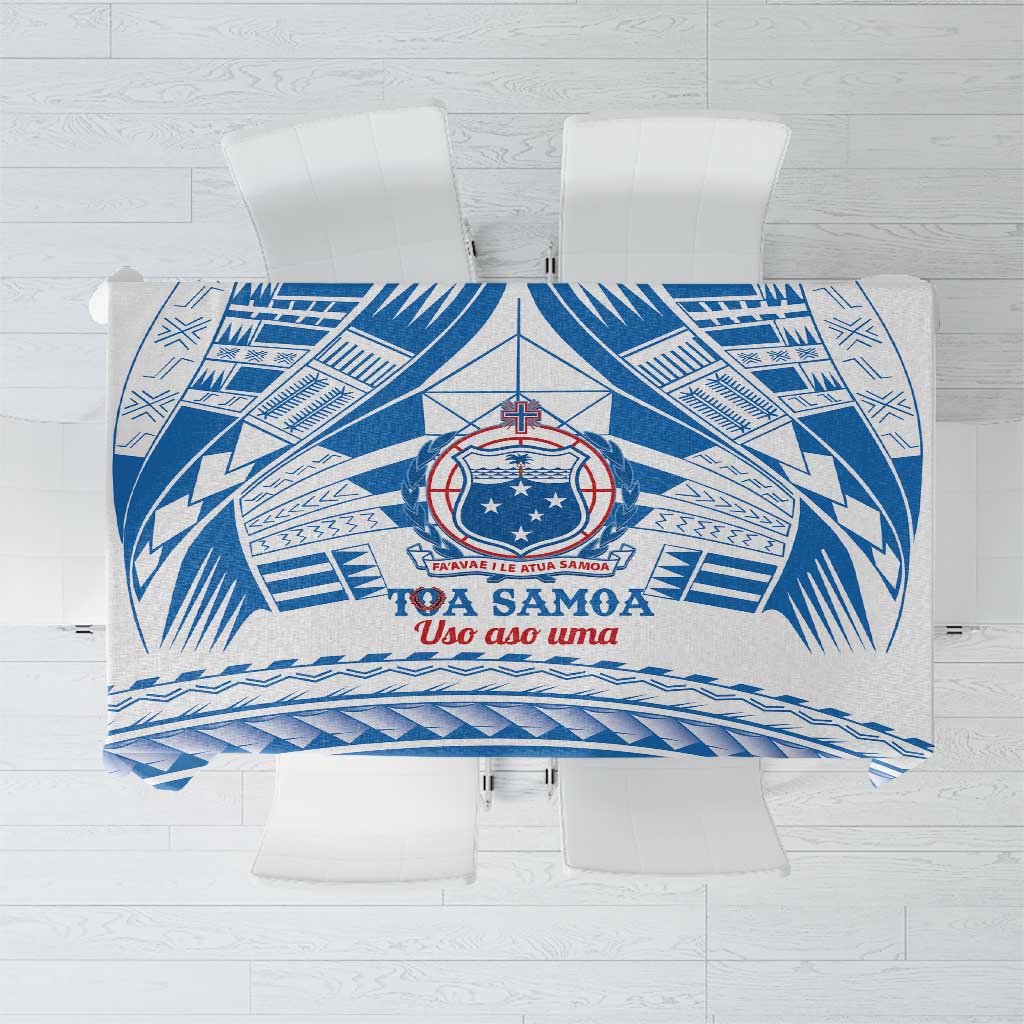 Toa Samoa Rugby Custom Tablecloth Uso aso uma Samoan Pattern White - Polynesian Pride