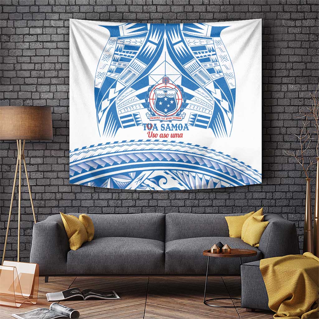 Toa Samoa Rugby Custom Tapestry Uso aso uma Samoan Pattern White - Polynesian Pride