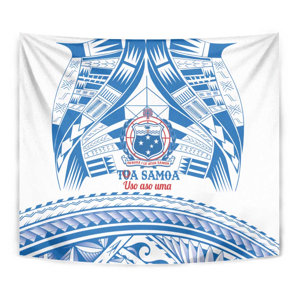 Toa Samoa Rugby Custom Tapestry Uso aso uma Samoan Pattern White - Polynesian Pride