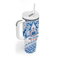 Toa Samoa Rugby Custom Tumbler With Handle Uso aso uma Samoan Pattern White - Polynesian Pride