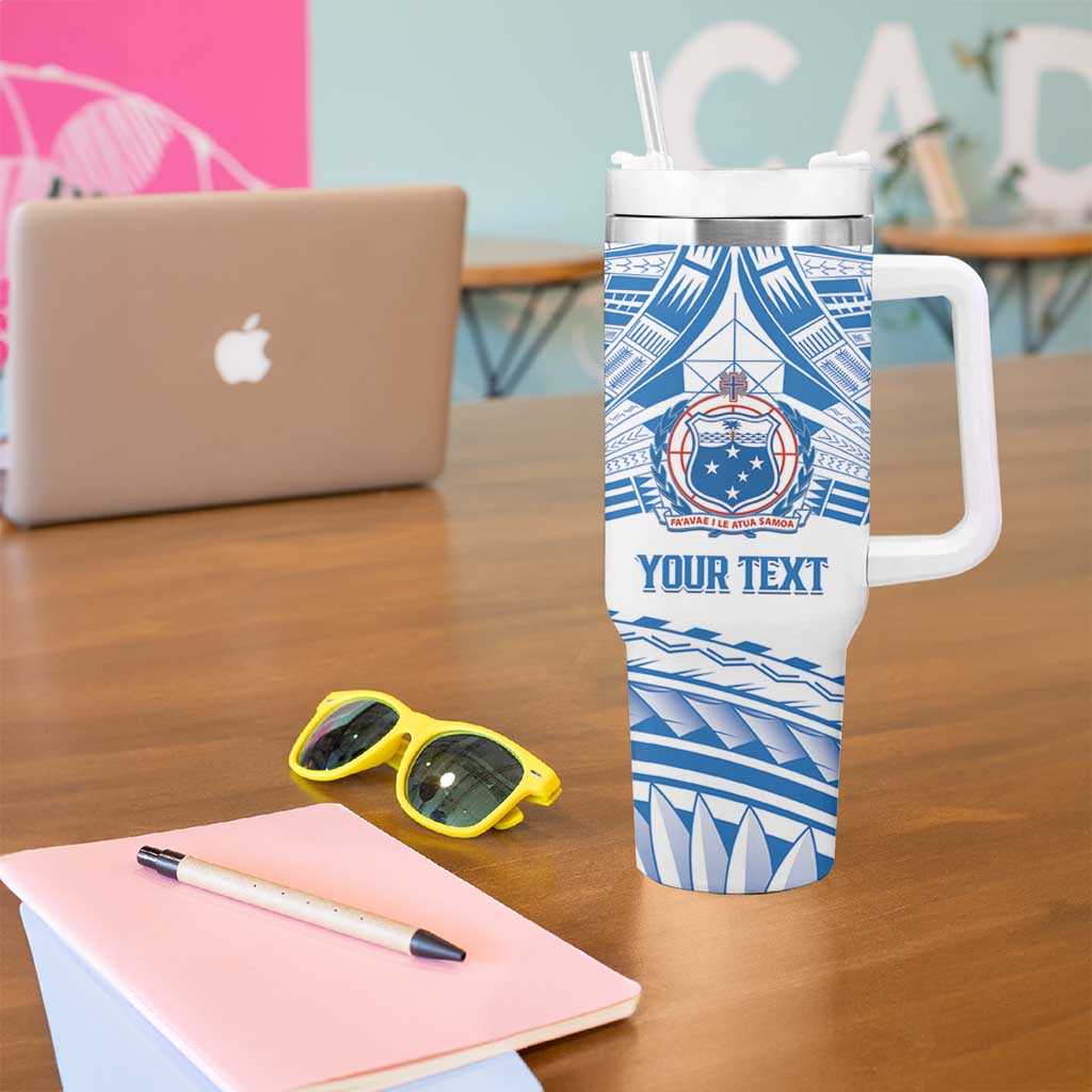 Toa Samoa Rugby Custom Tumbler With Handle Uso aso uma Samoan Pattern White - Polynesian Pride