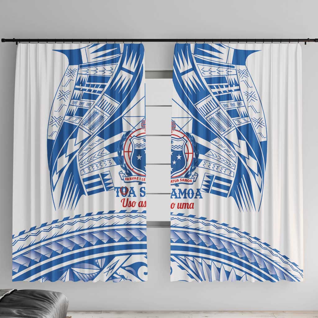 Toa Samoa Rugby Custom Window Curtain Uso aso uma Samoan Pattern White - Polynesian Pride