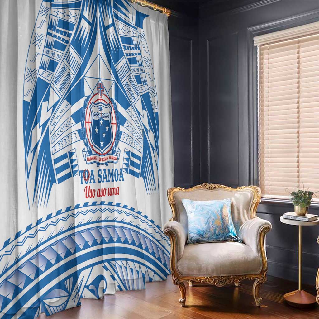 Toa Samoa Rugby Custom Window Curtain Uso aso uma Samoan Pattern White - Polynesian Pride