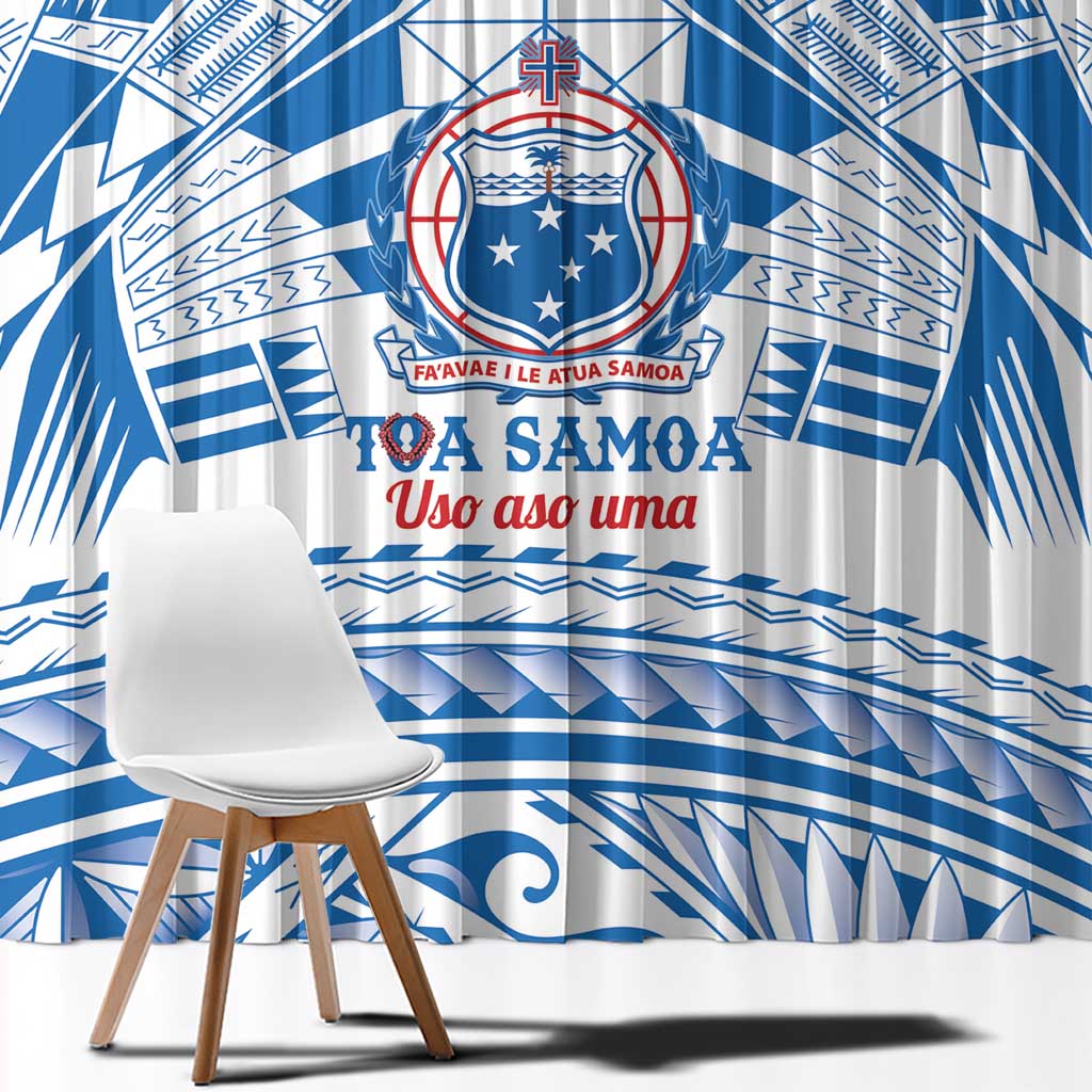 Toa Samoa Rugby Custom Window Curtain Uso aso uma Samoan Pattern White - Polynesian Pride