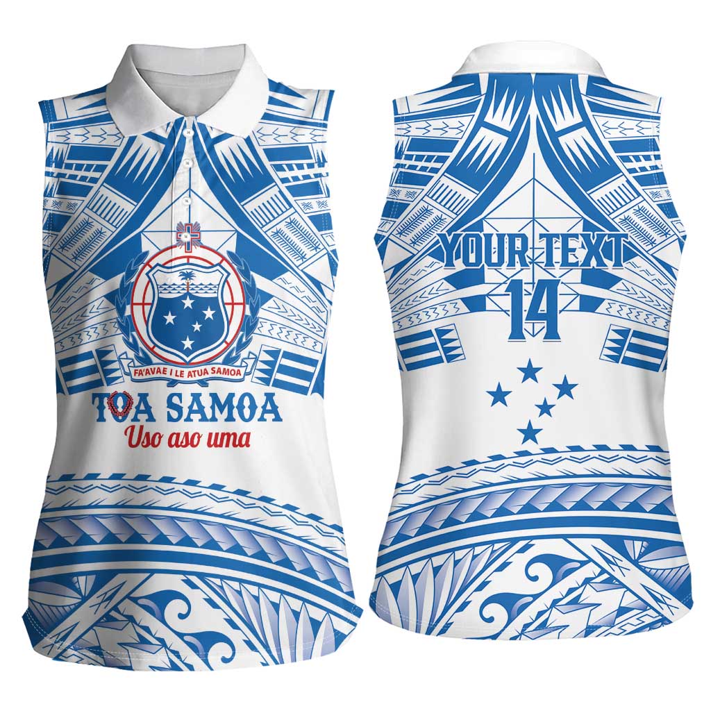 Toa Samoa Rugby Custom Women Sleeveless Polo Shirt Uso aso uma Samoan Pattern White - Polynesian Pride