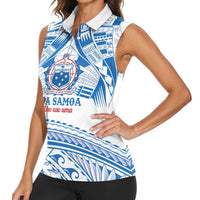 Toa Samoa Rugby Custom Women Sleeveless Polo Shirt Uso aso uma Samoan Pattern White - Polynesian Pride