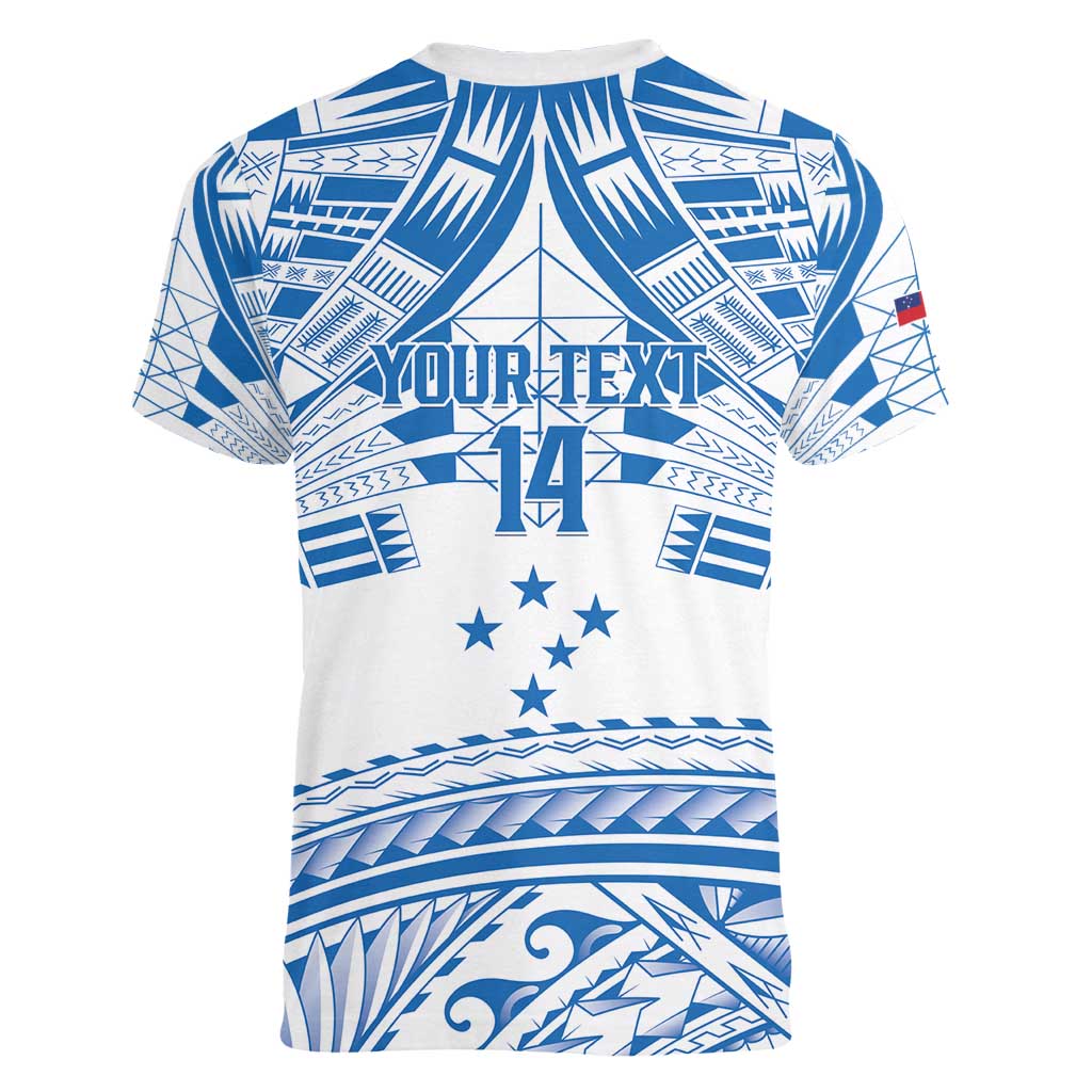 Toa Samoa Rugby Custom Women V-Neck T-Shirt Uso aso uma Samoan Pattern White - Polynesian Pride