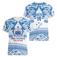 Toa Samoa Rugby Custom Women V-Neck T-Shirt Uso aso uma Samoan Pattern White - Polynesian Pride