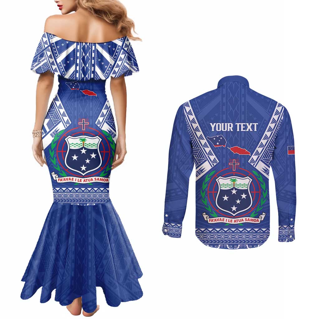 Personalised Samoa 685 Couples Matching Mermaid Dress and Long Sleeve Button Shirt Samoan Pride Coat Of Arms - Polynesian Pride