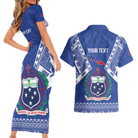 Personalised Samoa 685 Couples Matching Short Sleeve Bodycon Dress and Hawaiian Shirt Samoan Pride Coat Of Arms - Polynesian Pride