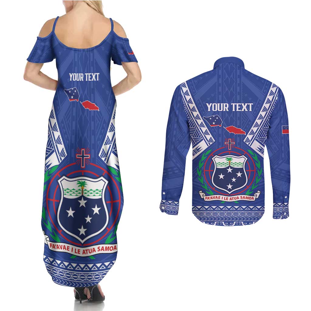 Personalised Samoa 685 Couples Matching Summer Maxi Dress and Long Sleeve Button Shirt Samoan Pride Coat Of Arms - Polynesian Pride