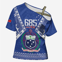 Personalised Samoa 685 Cross Shoulder Shirt Samoan Pride Coat Of Arms - Polynesian Pride