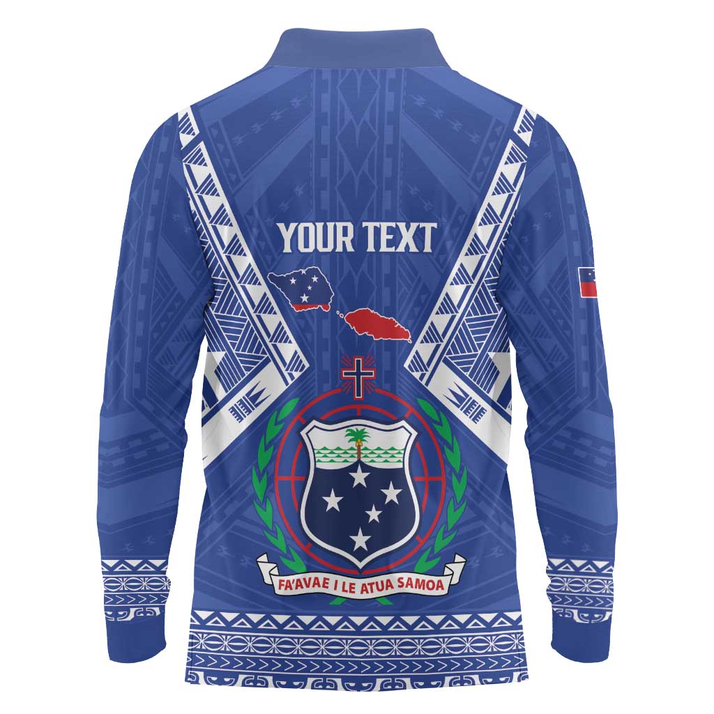 Personalised Samoa 685 Long Sleeve Polo Shirt Samoan Pride Coat Of Arms LT14 - Polynesian Pride