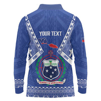 Personalised Samoa 685 Long Sleeve Polo Shirt Samoan Pride Coat Of Arms LT14 - Polynesian Pride