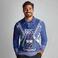 Personalised Samoa 685 Long Sleeve Polo Shirt Samoan Pride Coat Of Arms LT14 - Polynesian Pride