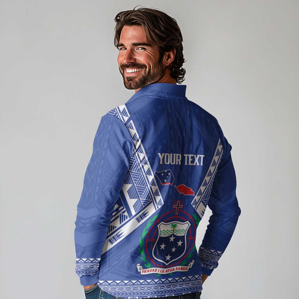 Personalised Samoa 685 Long Sleeve Polo Shirt Samoan Pride Coat Of Arms LT14 - Polynesian Pride