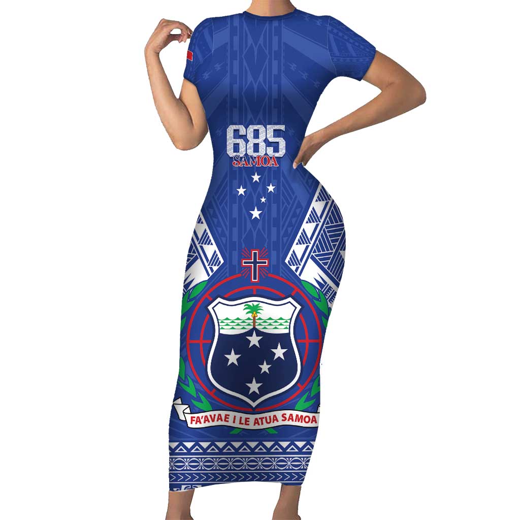 Personalised Samoa 685 Short Sleeve Bodycon Dress Samoan Pride Coat Of Arms - Polynesian Pride