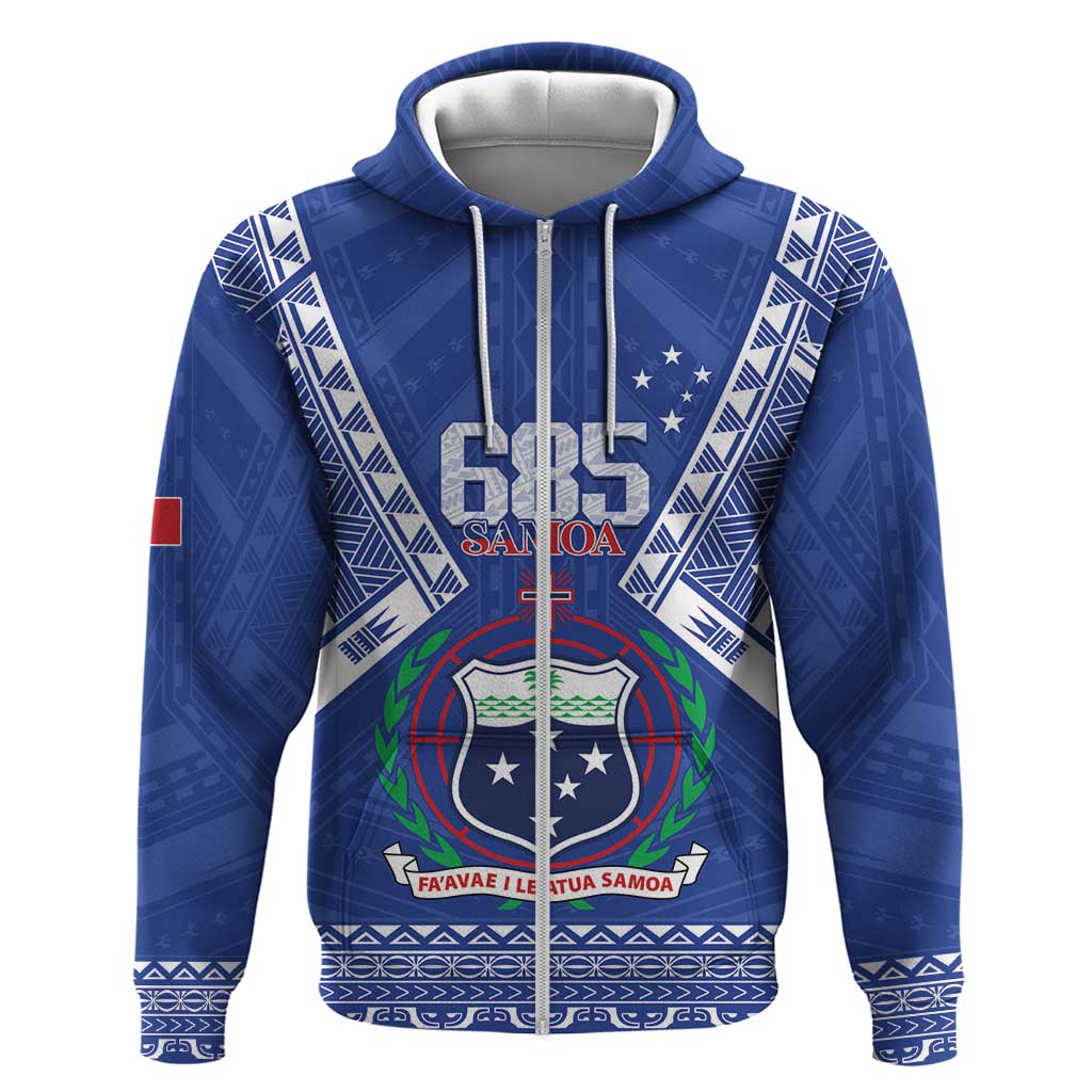 Personalised Samoa 685 Zip Hoodie Samoan Pride Coat Of Arms - Polynesian Pride