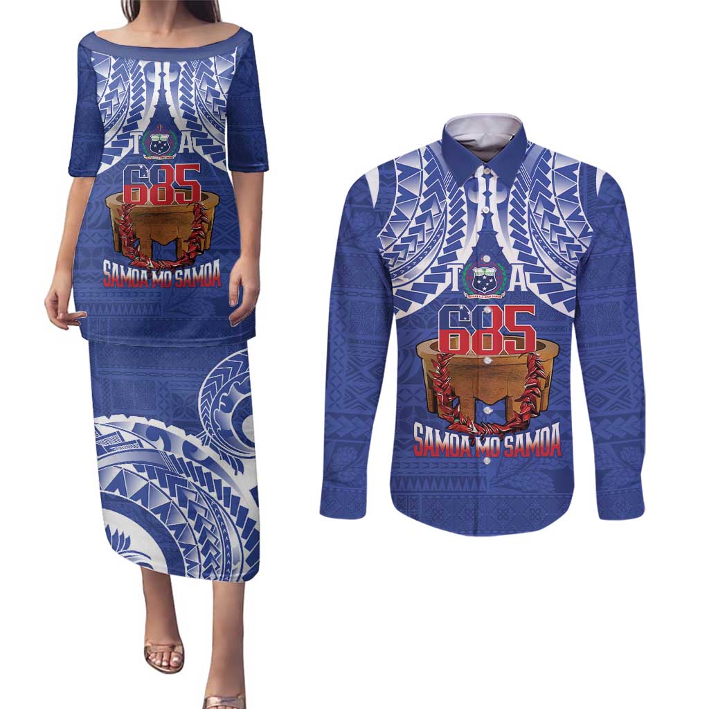 Toa Samoa Rugby Couples Matching Puletasi and Long Sleeve Button Shirt 685 Pride Tanoa Ula Fala - Polynesian Pride