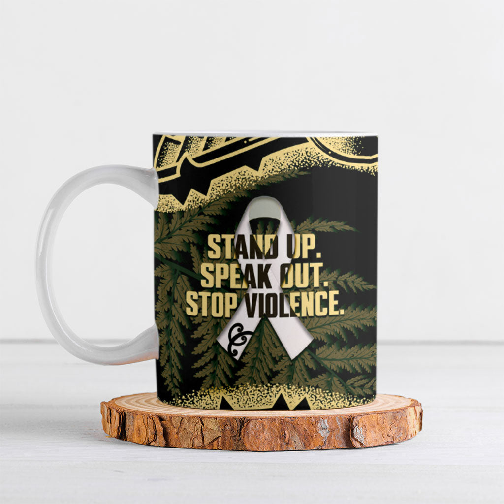 White Ribbon Day New Zealand Ceramic Mug Respect Women Maori Pattern Yellow LT14 Yellow - Polynesian Pride