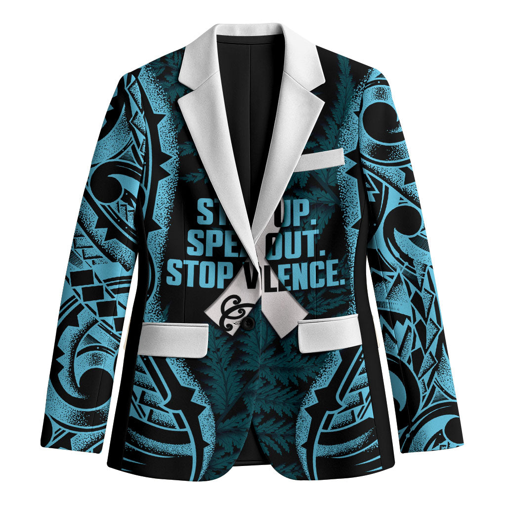 White Ribbon Day New Zealand Blazer Respect Women Maori Pattern Blue LT14 Unisex Blue - Polynesian Pride