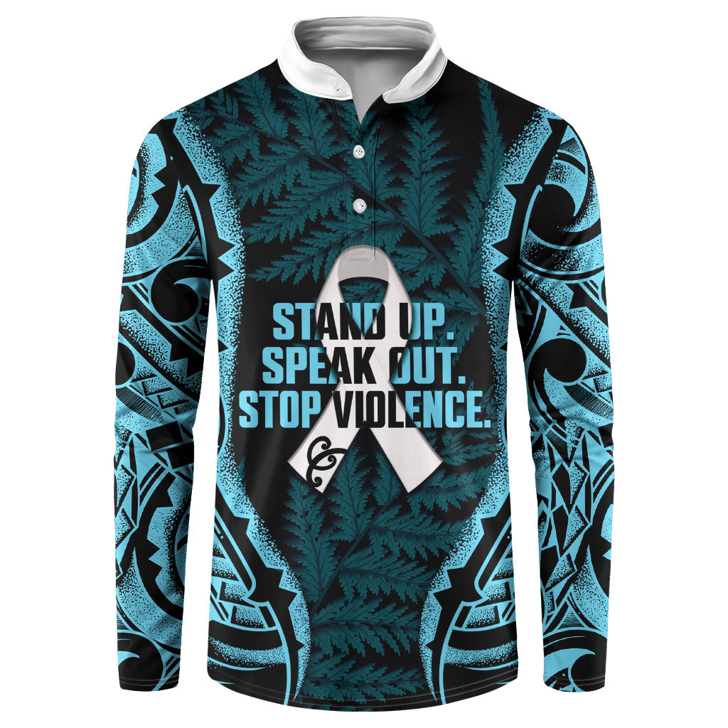 White Ribbon Day New Zealand Button Sweatshirt Respect Women Maori Pattern Blue LT14 Blue - Polynesian Pride