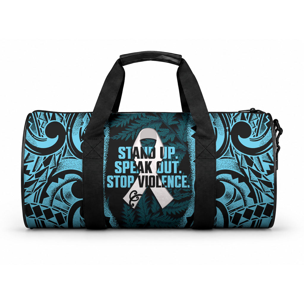 White Ribbon Day New Zealand Duffle Bag Respect Women Maori Pattern Blue LT14 One size Blue - Polynesian Pride