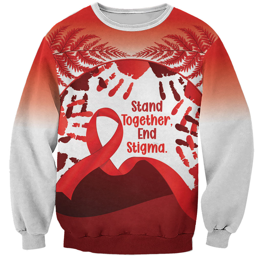 Red Ribbon Day New Zealand Sweatshirt Stand Together End Stigma NZ Fern LT14 Unisex Red - Polynesian Pride