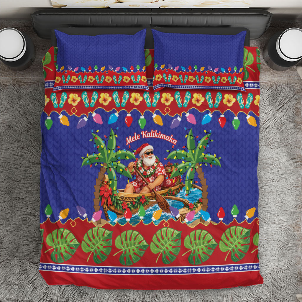 Santa Claus In Outrigger Canoe Hawaii Christmas Bedding Set Mele Kalikimaka Hawaiian Tropical Vibes LT14 Blue - Polynesian Pride