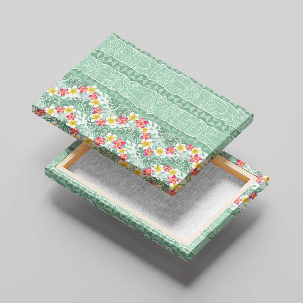 Menthol Green Aloha Hawaii Tiki Canvas Wall Art Tropical Plumeria - Seamless Style