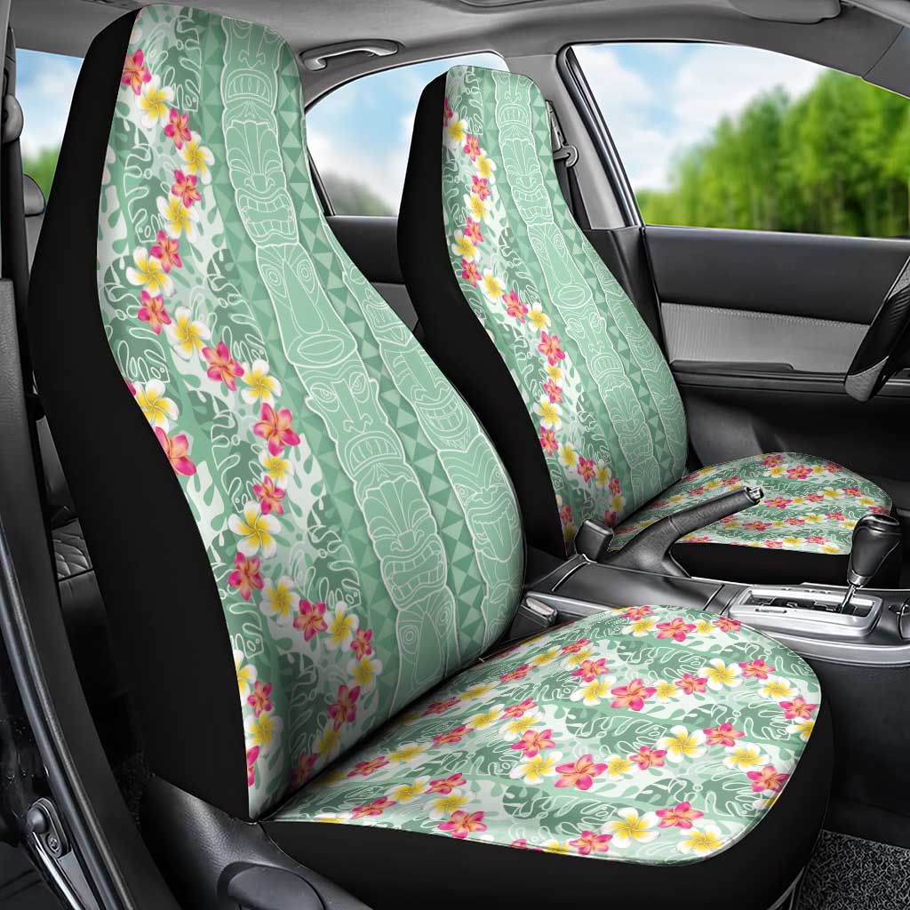 Menthol Green Aloha Hawaii Tiki Car Seat Cover Tropical Plumeria - Seamless Style
