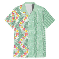 Menthol Green Aloha Hawaii Tiki Family Matching Mermaid Dress and Hawaiian Shirt Tropical Plumeria - Seamless Style