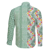 Menthol Green Aloha Hawaii Tiki Family Matching Off Shoulder Short Dress and Hawaiian Shirt Tropical Plumeria - Seamless Style