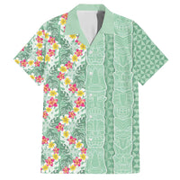 Menthol Green Aloha Hawaii Tiki Family Matching Summer Maxi Dress and Hawaiian Shirt Tropical Plumeria - Seamless Style