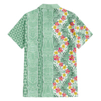 Menthol Green Aloha Hawaii Tiki Family Matching Summer Maxi Dress and Hawaiian Shirt Tropical Plumeria - Seamless Style